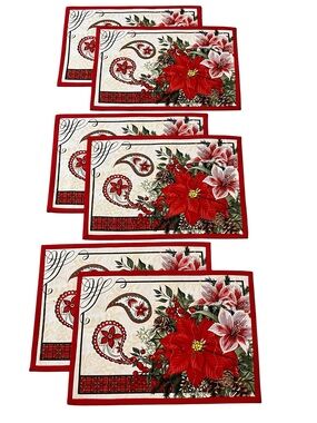 HANDMADE Festive Poinsettia Placemat Set Holiday Floral
Set of 6
NEW